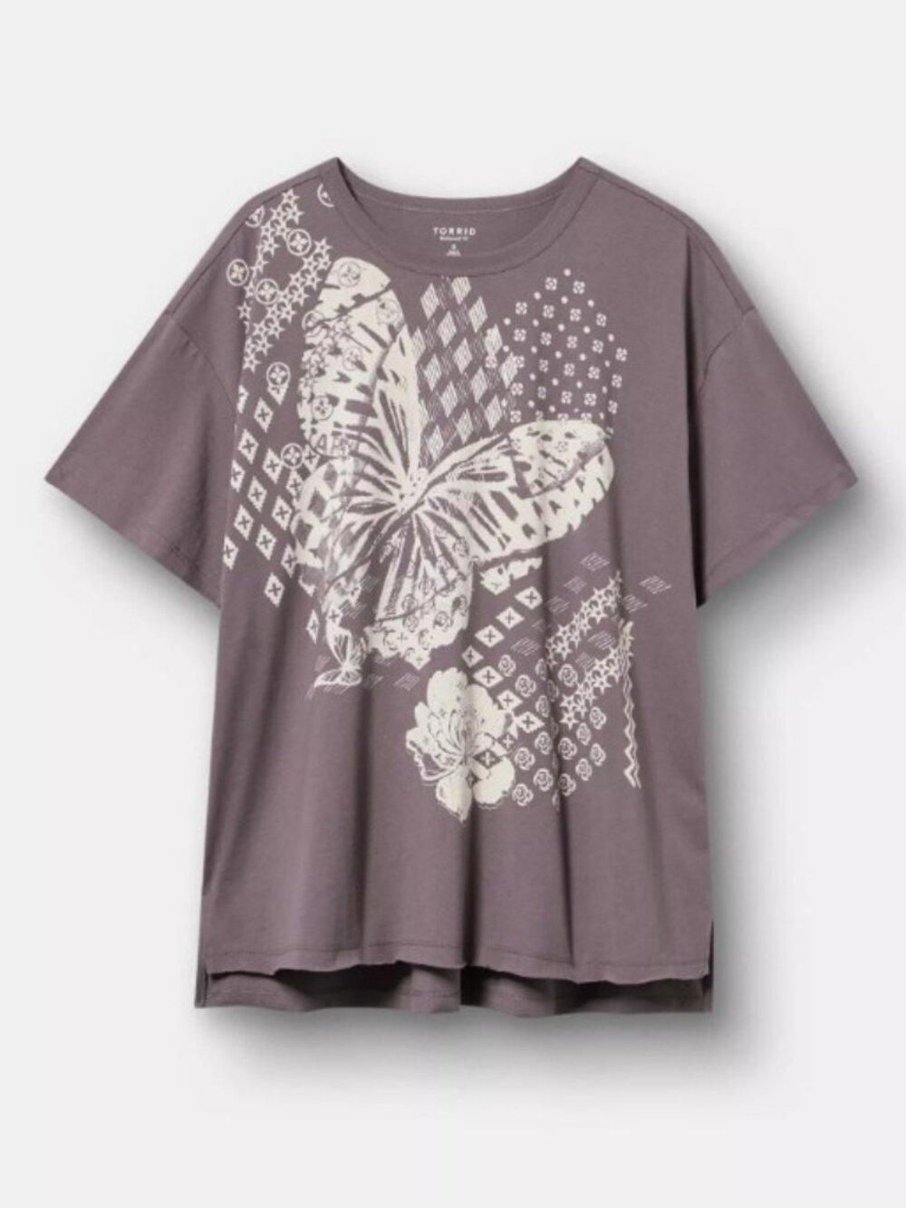 Torrid Torn Butterfly Tornado Boxy Gray Crew Neck Top NWT 1 1X 14/16